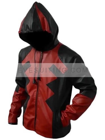 Video Game Deadpool Red And Black Leather Hooded Jacket