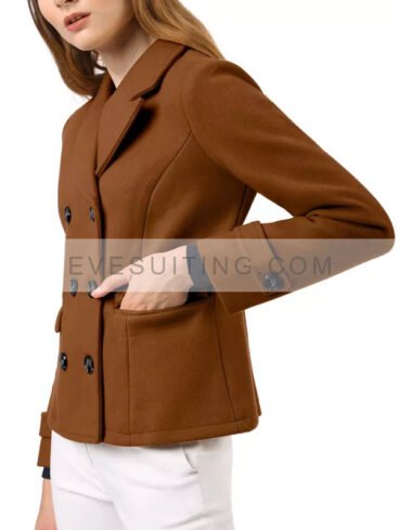 Women's Dark Brown Double Breasted Peacoat