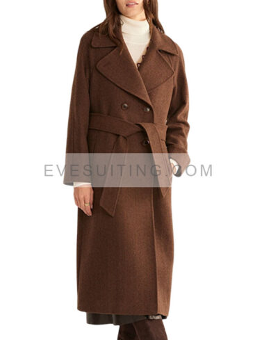 Women's Double Breasted Belted Brown Wool Coat