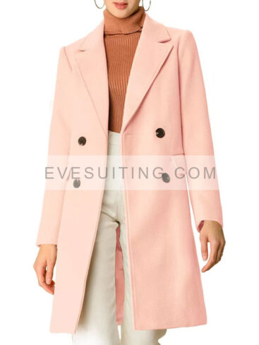 Women's Double Breasted Belted Pink Coat