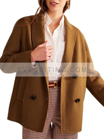 Women's Double Breasted Camel Brown Wool Peacoat