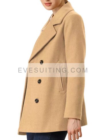 Women's Double-Breasted Camel Wool Peacoat 