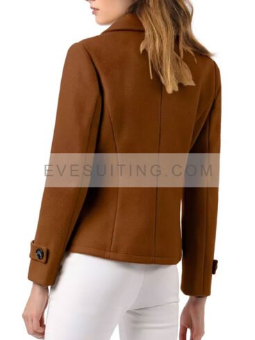 Women's Double Breasted Dark Brown Wool Peacoat