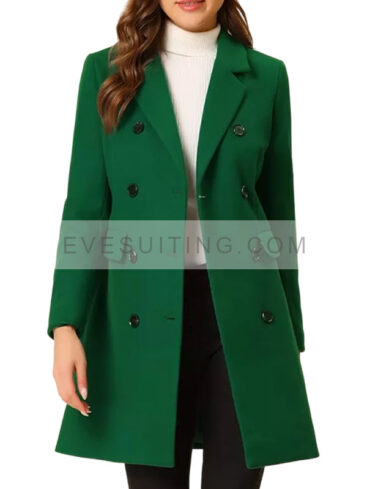 Women's Double Breasted Green Wool Trench Coat