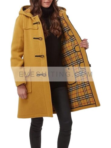 Women's Mustard Duffle Toggle Wool Coat With Hood