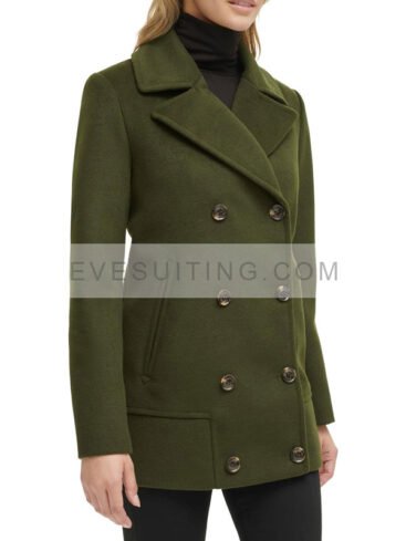 Women's Olive Green Wool Peacoat