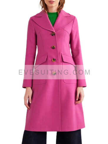 Women's Pink Fitted Wide Lepal Trench Wool Coat