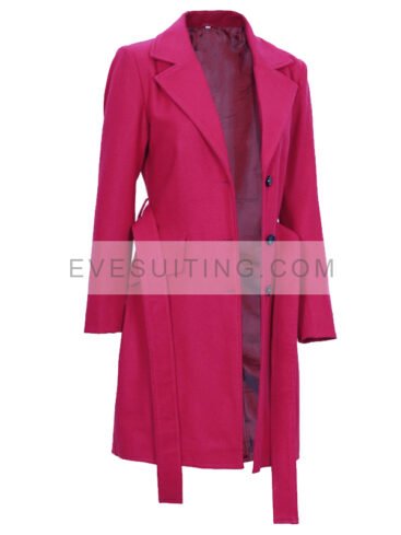 Women's Pink Notch Lapel Wool Wrap Coat