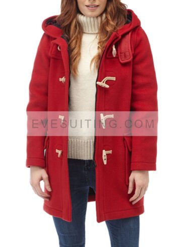 Women's Red Duffle Coat With Hood