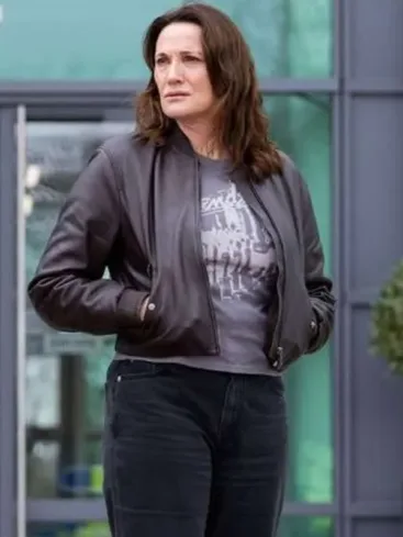 Pamela TV Series Curfew 2024 Sarah Parish Black Leather Bomber Jacket