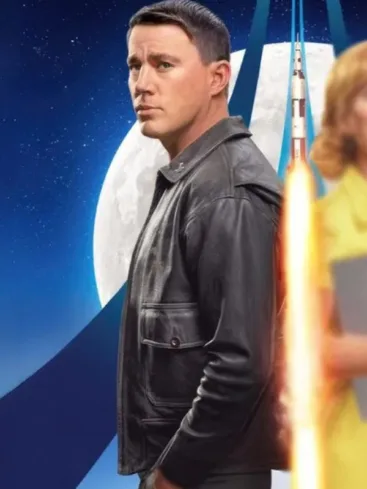 Channing Tatum Movie Fly Me To The Moon 2024 Cole Davis Black Leather Jacket