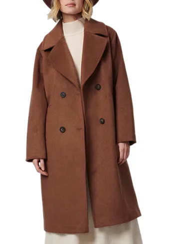 Double Breasted Brown Wool Car Coat For Women's