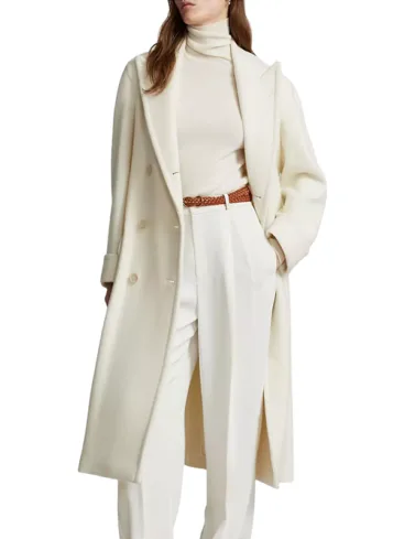 Double Breasted White Wool Polo Coat For Women's