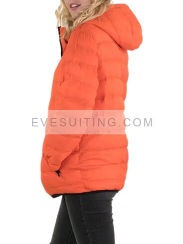 Hooded Orange Puffer Jacket For Women's