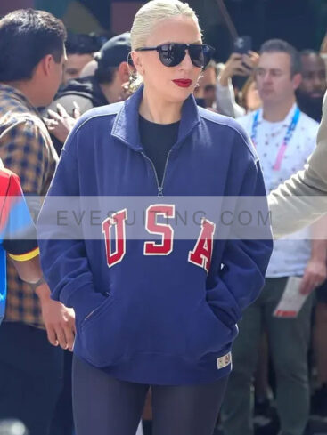 Lady Gaga 2024 Olympics USA Half Zip Blue Fleece Jacket