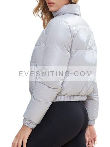 Light Grey Puffer Jacket For Women's