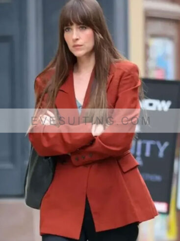 Lucy Movie Materialists 2024 Dakota Johnson Maroon Blazer