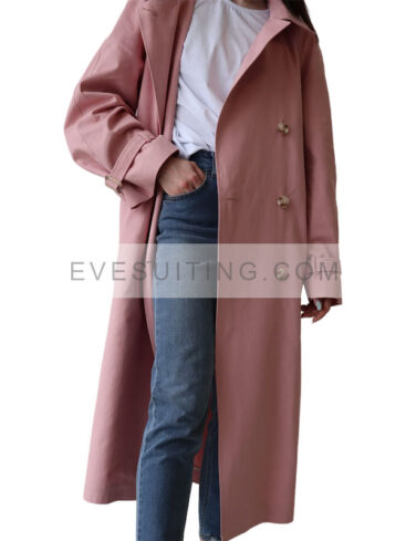 Pink Trench Oversized Cotton Coat For Women's