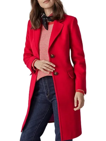 Red Wool Lapel Style Car Coat For Women's 