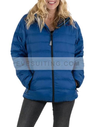 Women's Blue Puffer Zip Up Jacket