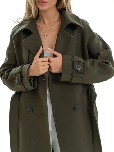 Women's Olive Green Wool Trench Coat