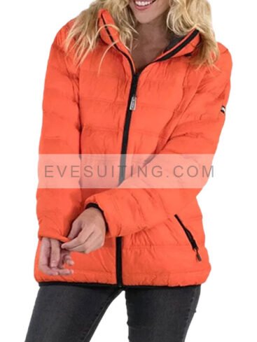 Women's Orange Puffer Jacket With Hood