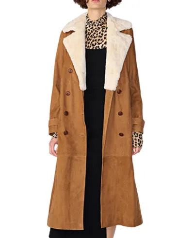 Women's Shearling Brown Leather Trench Coat