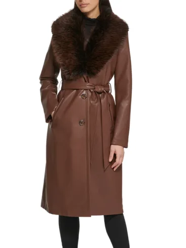 Women's Shearling Shawl Collar Leather Trench Coat