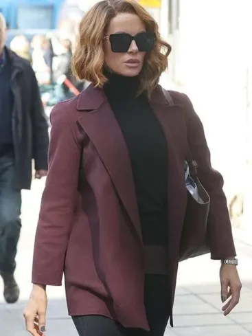 Avery Graves Canary Black 2024 Kate Beckinsale Maroon Wool Coat