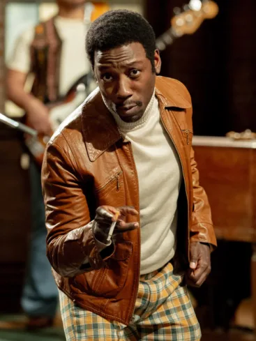 Garrett Morris Movie Saturday Night 2024 Lamorne Morris Brown Leather Jacket