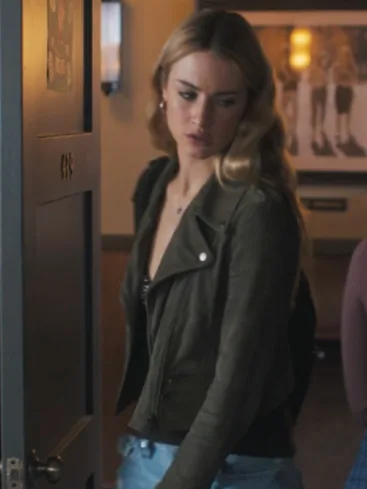 Grace Van Patten Tell Me Lies 2024 Lucy Albright Green Suede Leather Jacket