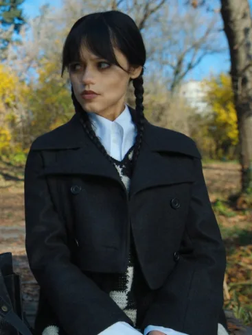 Jenna Ortega Addams Wednesday Black Wool Cropped Jacket