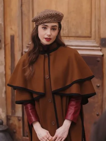 Lily Collins Cape Coat