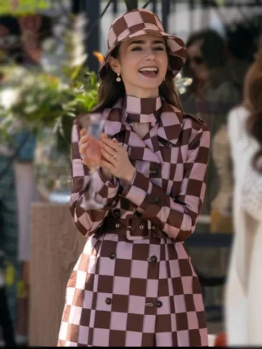 Lily Collins Emily In Paris S04 Checked Coat