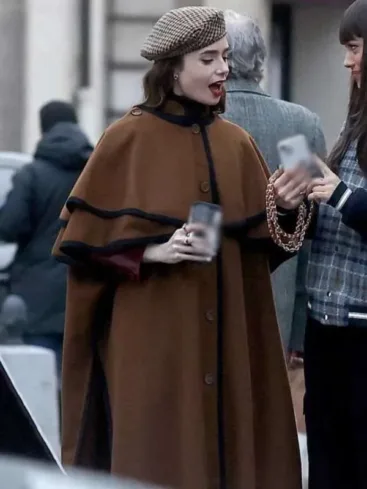 Lily Collins Emily in Paris S04 Emily Copper Brown Cape Coat