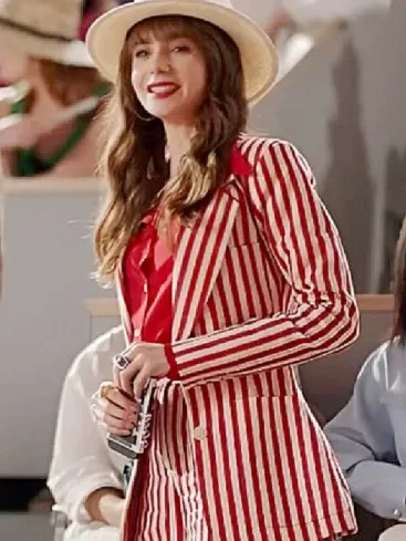 Lily Collins Striped Suit