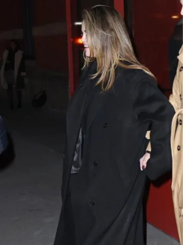 Selena Gomez Black Wool Trench Long Coat