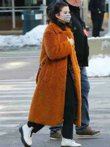 Selena Gomez Fur Long Coat