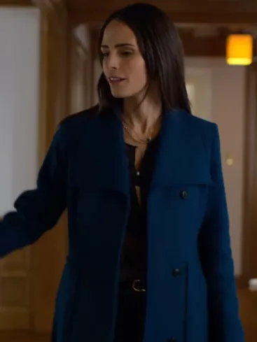 Sera Movie Cellar Door 2024 Jordana Brewster Blue Trench Wool Coat