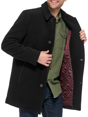 Black Wool Car Coat For Men's