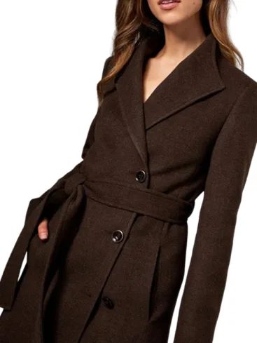 Dark Brown Wool Belted Wrap Coat