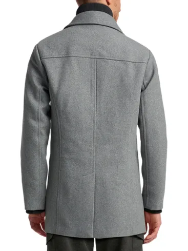 Double Breasted Light Grey Wool Peacoat For Men's