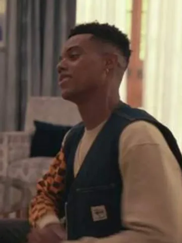 Jabari Banks TV Series Bel-Air Will Smith Blue Denim Vest