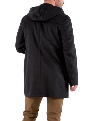 Men's Loden Black Wool Coat With Detachable Hood