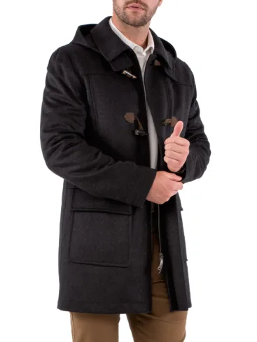 Men's Loden Hooded Black Wool Coat