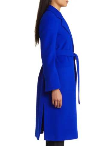 Royal Blue Wool Wrap Coat For Women's