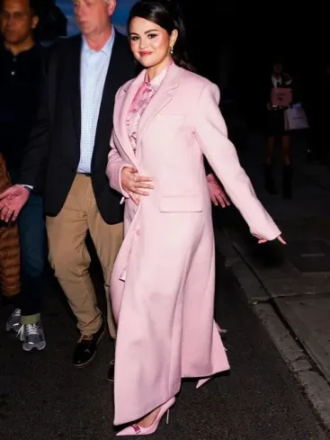 Selena Gomez Rare Beauty Staud Sanza Pink Coat