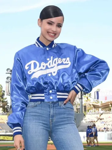 Sofia Carson Dodgers Blue Bomber Satin Jacket