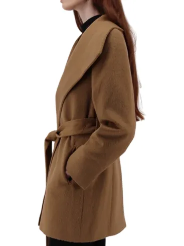 Wide Lapel Camel Wool Wrap Coat