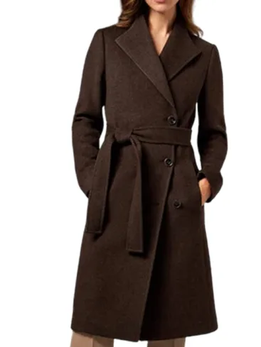 Women's Dark Brown Wool Wrap Coat